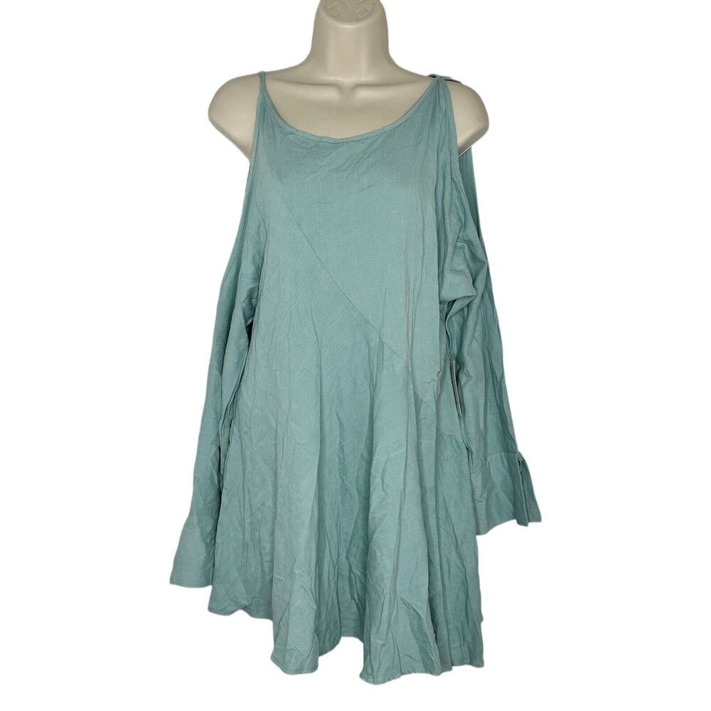 Free People Womens Blue Cold Shoulder Sleeve Round Neck Mini Dress Size S NWT